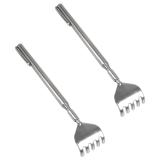 5節筆型鋼柄不求人 2個入 伸縮抓癢器 背部按摩器, 2個, 銀色