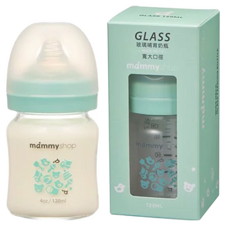 mammyshop 媽咪小站 母感體驗2.5 玻璃奶瓶 寬大口徑, 湖水綠, 120ml, 1個