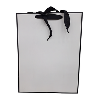 白卡黑邊紙袋 250g白卡紙+PP帶, 25 x 13 x32cm, 白底黑邊, 1組