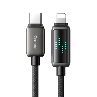 Mcdodo 麥多多 字節律動數顯充電線 3A快充 PD充電線 Type-C TO Lightning 1.2M, 黑色, 1條