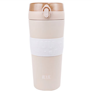 IKUK 艾可 保溫大Q彈杯/陶瓷保溫杯 真空雙層保冷8小時 適用於檸檬汁、拿鐵、中藥等飲品 易開合杯蓋設計, 焦糖奶, 800ml, 1個
