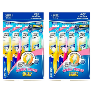 Shallop 刷樂 小胖子兒童專用牙刷, 混合顏色, 4支, 2包
