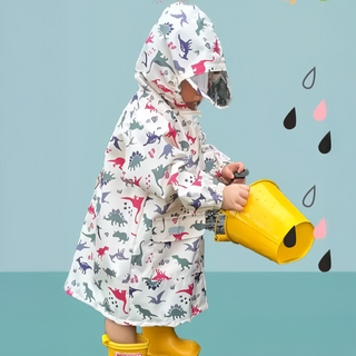 愛北鼻 兒童加厚加強防水雨衣 恐龍圖案 加高領口防水, 侏儸紀公園, 130~140cm