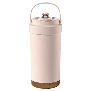 陶瓷咖啡杯 陶瓷保溫瓶 吸管保溫杯 隨行杯 附吸管 7.5 x 19cm 319g, 櫻花粉, 500ml, 1個