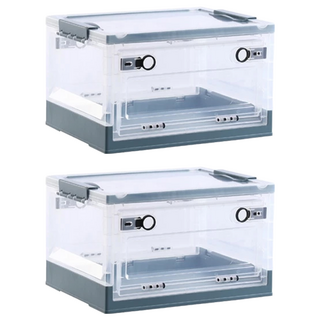 側開透明摺疊收納箱 可組裝可拆卸 收納書籍, 靜謐藍, 2個