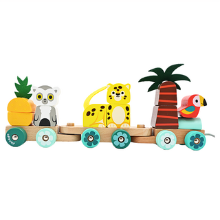 Janod 雨林大冒險積木玩具套裝 法國原創設計 培養觀察力及空間概念, 雨林動物接駁車, 1組