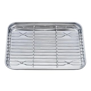 E.dot 不鏽鋼瀝網烤盤/瀝油瀝水托盤 25.5x20x2.5cm 430不鏽鋼盤子 304不鏽鋼架子, 1個