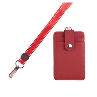 LIKEHOUSE 真皮牛皮證件套 CB169 紅棕色 時尚簡約掛繩卡片夾, 1個