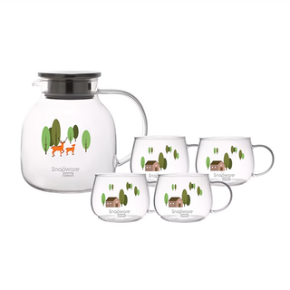 Corelle Brands 康寧餐具 Snapware 耐熱玻璃茶壺組, 茶壺 + 茶杯4個, 春日森林, 1組