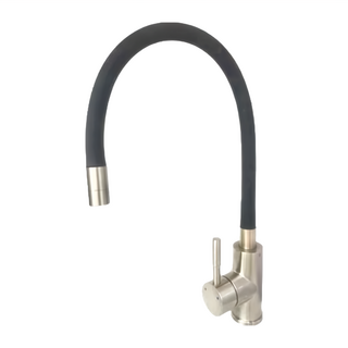 LEADER 麗達 304不鏽鋼 專利型萬向水龍頭 附進水管 + 加強片 LBE ST8815 22kg 黑矽膠管 不鏽鋼原色, 1個