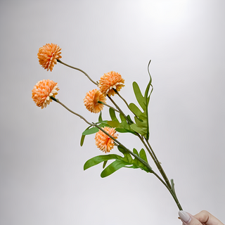 FLORAL M 夏日繽紛圓舞曲蜜桃橙乒乓菊仿真花花材, 橘色