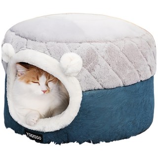 YOGiSSO 摺疊兩用封閉式貓屋, 可分開清洗, 四季皆適用, 深藍色 + 灰色, S 400 x 400 x 310mm, 1個