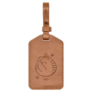 ekax 行李吊牌, PU皮革, 多種款式, 70 x 65mm, 抱抱貓 咖啡色