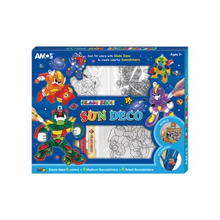 AMOS 阿摩司 壓克力主題吊飾玻璃彩繪組 6色 4個中型捕夢網 + 6個小型捕夢網, SD款 機器人, 1盒