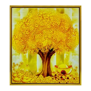 財神小舖 開運風水畫 黃金發財樹 象徵財富不斷生長, 42 x 38 x 3cm