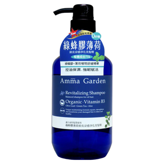 Amma Garden 艾瑪花園 頭皮涼感淨化洗髮精 綠蜂膠薄荷, 平衡油性髮質, 750ml, 1瓶