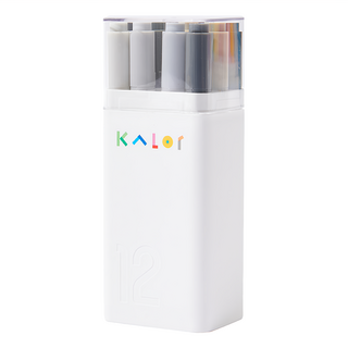 KACO COLOR 綺采 方頭圓頭兩用粗細色彩馬克筆 黑灰調, 1組, 12色
