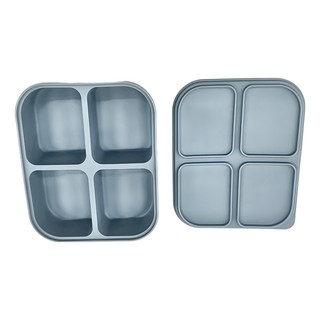 矽膠副食品分裝盒 4格-藍色 100%矽膠 耐熱210度 容量400ml, 15 x 12 x 4cm, 2個