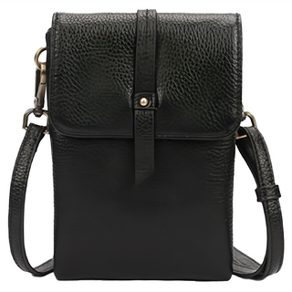 真皮女士雙層肩揹手機包 LB982 材質:頭層牛皮 內裏:滌綸布/聚酯纖維 長13 × 高19.5 × 厚4cm, 黑色