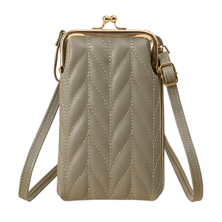 Sunday Life 簡約純色多功能斜背口金包皮夾/手機包 - 灰色, 綠色, 18.2x10.5x4cm