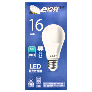 E極亮 16W 6500K 白光 E27 LED超光效燈泡, 1個