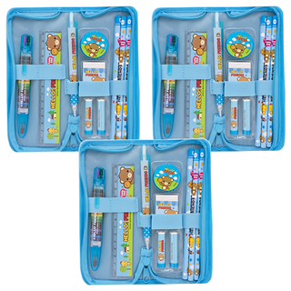 misoro 拉鍊筆袋文具組, 藍色, 3組