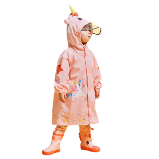 Kocotree兒童立體造型 歡樂獨角獸斗篷式雨衣 防水雨具 100%聚酯纖維 附多功能卡通收納包, 粉色, XL