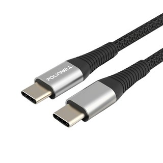POLYWELL USB Type-C 100W 公對公快充線 充電線 編織線 可充筆電 安卓 平板 PW15-W45-A342, 1m, 灰色, 1條