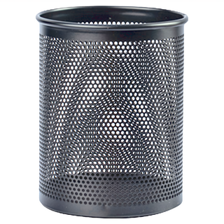 得力 圓形拉網金屬筆筒, 輕量鋼材, 堅固耐用, 易於清潔, 防滑泡棉, 黑色, 1個