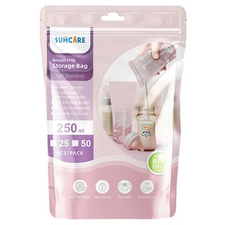 SUMCARE 母乳冷凍袋 250ml, 25入, 耐凍不易破, 附記錄標籤, 1包