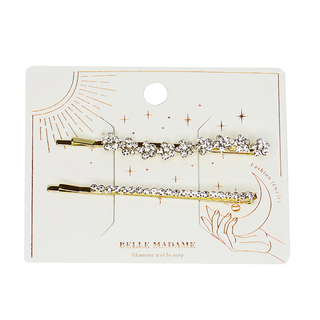 BELLE MADAME 貝麗瑪丹 一字夾2入, 金色 森系花朵水鑽