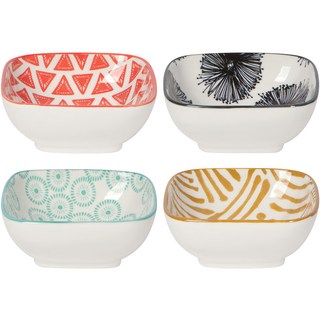 Now Designs 方形瓷製醬料碟4件組 9cm, 四季 紅色 + 綠色 + 棕色 + 黑色 + 白色, 1組