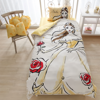 BEAUTY AND THE BEAST 美女與野獸 迪士尼公主 單人床包組 100% 滌綸 薄床罩