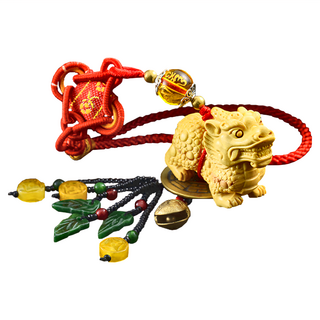 財神小舖 麒麟踩八卦吊飾 精美黃楊木 隨身攜帶 麒麟, 麒麟 多色, 1個