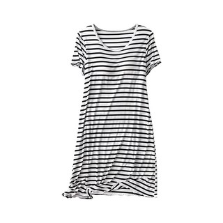 NEW FORCE 莫代爾條紋附胸墊居家裙 柔軟親膚舒適透氣 百搭條紋造型, L, 黑白, 1件