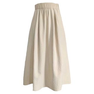 鬆緊腰褶皺A字長裙, 腰寬32cm + 臀寬62cm + 裙襬寬95cm + 全長83cm, 杏色