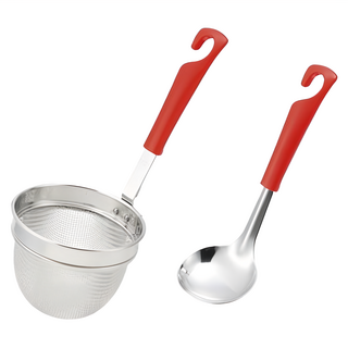KAI 貝印 House 不鏽鋼味噌杓組 附湯匙, 濾網 + 湯匙, 紅色, 1組