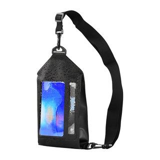Tteoobl 特比樂 IPX8防水可觸屏運動外送騎行斜背包, 6.7吋手機適用, 潛水適用, 靈敏觸控, 深墨黑, 29.5*14*7cm