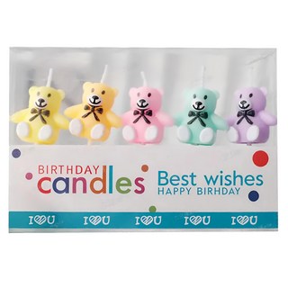彩色生日蠟燭 5隻入 生日快樂, 小熊, 1盒