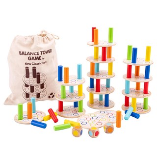 New Classic Toys 木製經典平衡塔積木遊戲 訓練腦部思考 天然木材與無毒塗料, 多色, 1組