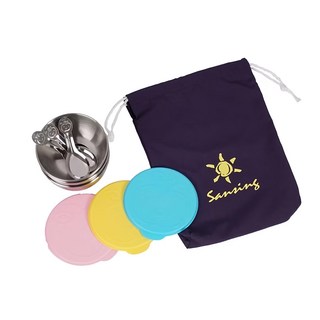 榆果 304不鏽鋼雙層隔熱兒童碗組, 碗*3個 + 蓋子*3個 + 湯匙*3支, 1組