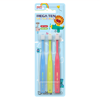 MEGA TEN 360度兒童牙刷第一階段 4-24個月, 藍色+黃色+粉色, 3支, 1組