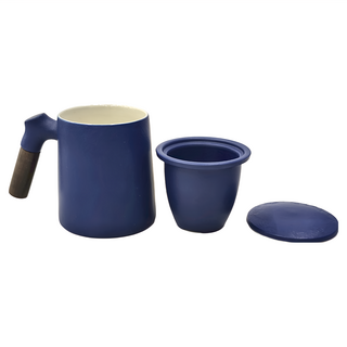 LifeHouse 木柄陶瓷馬克杯寬底禮盒款 Set 藍色, 1組