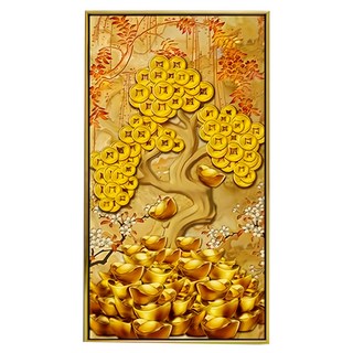開運風水畫 招財樹設計 防潑水材質 精工畫框 附穩固掛勾, 財神小舖 金色