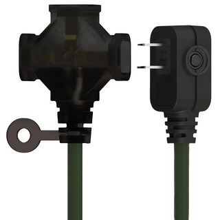 PowerWork 動力工廠 1對3座耐熱動力軟線 F型平貼式插頭, 4.5m, 軍綠色, 1條