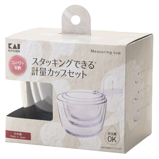 KAI 貝印 計量杯 AS樹脂 65 x 65 x 42mm + 74 x 74 x 78mm + 85 x 85 x 63mm 100ml +150ml + 260ml 耐熱-20~100度, 透明, 1組