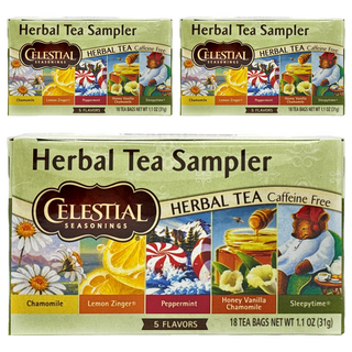 CELESTIAL SEASONINGS 詩尚草本 草本綜合茶 無咖啡因, 洋甘菊 4包 + 薄荷茶 4包 + 檸檬活力茶 3包 + 蜂蜜香草洋甘菊茶 3包 + 睡前茶 4包, 3盒