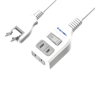 POLYWELL 寶利威爾 2P一切2座電源延長線 帶開關2插座 90cm, PW15-T05-A049, 1個
