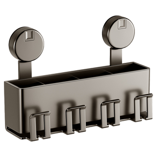 吸盤式牙刷架 4人款 槍灰色 太空鋁材質 免打孔安裝 家庭浴室收納, 1個