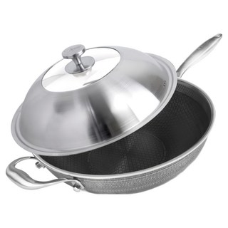 MASIONS 美心 雪花黑晶鍋 皇家316不鏽鋼8層複合鋼蜂巢不沾鍋單柄炒鍋 台灣製 電磁爐適用, 1個, 銀色, 40cm